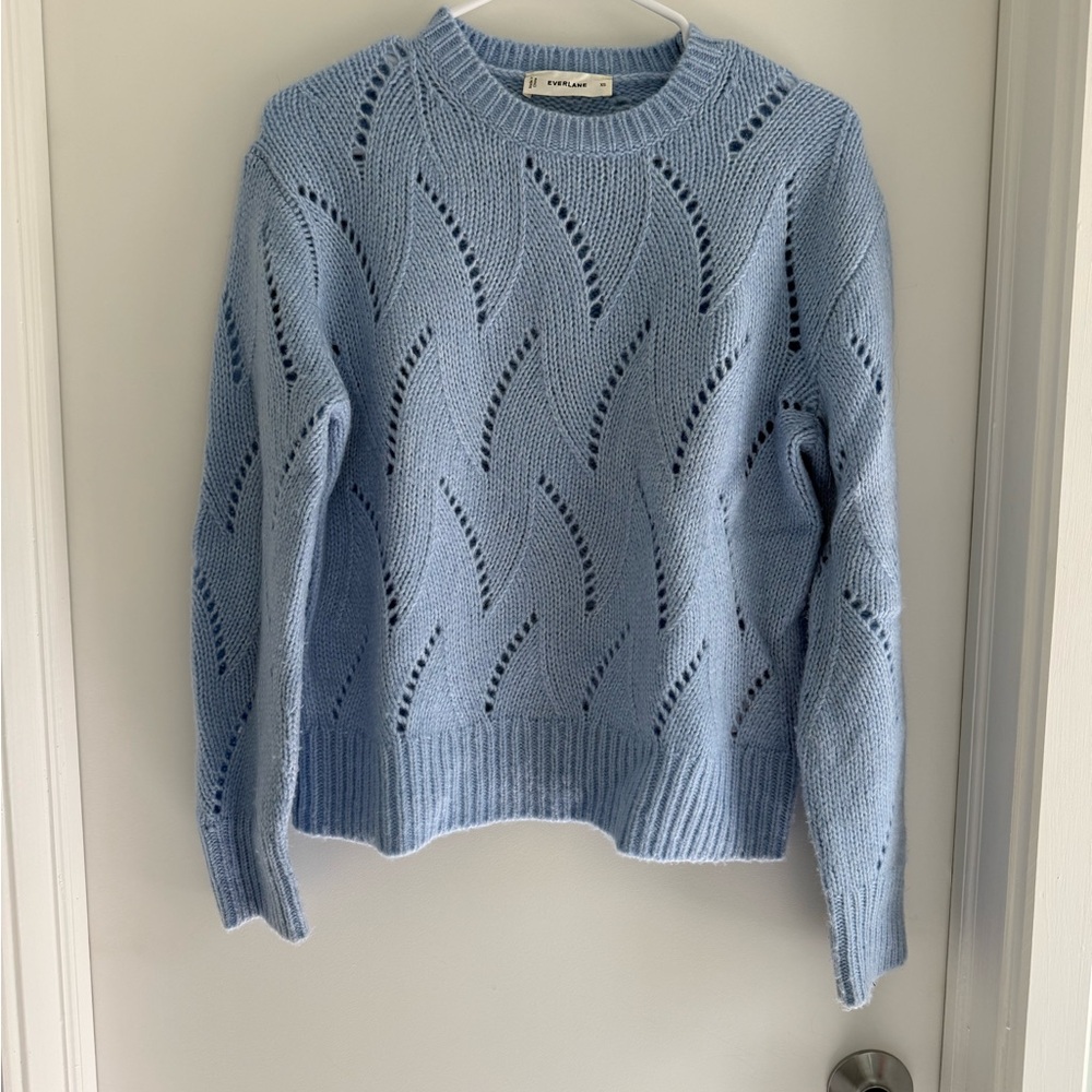 Everlane Cloud Cable Light Blue Open-Knit Crewneck Sweater